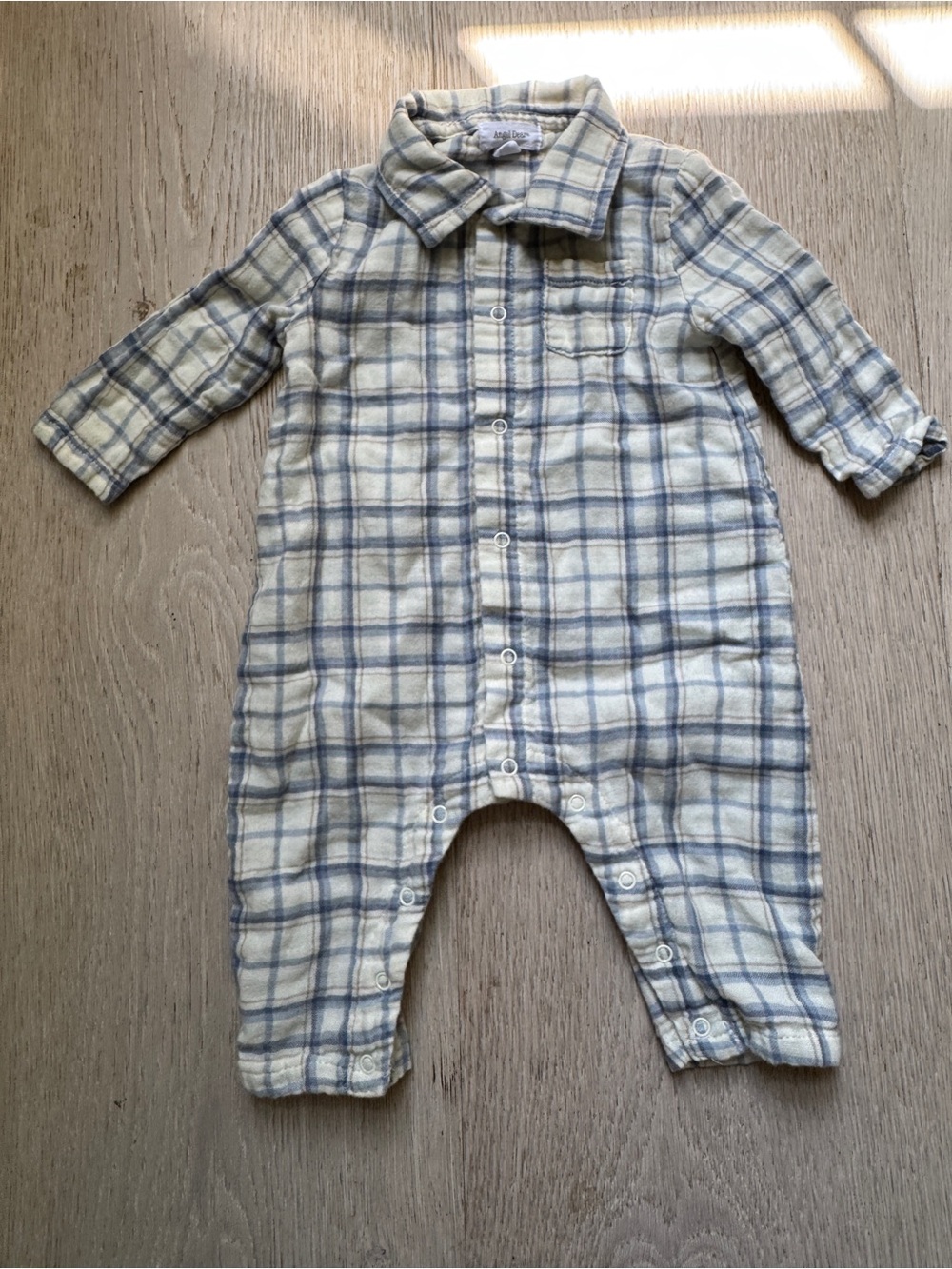 Angel Dear Blue & Cream Plaid Baby One-Piece